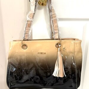 Furla Black and Tan Tote with Gradient Design